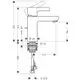 Hansgrohe Einhebel-Waschtischmischer mit Zugstangen-Ablaufgarnitur, skizzierte Maße und Anschlussdetails, technische Zeichnung zur Installation.